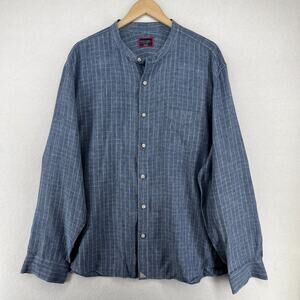 UNTUCKIT Shirt Mens 3XL Linen Ramey Mandarin Collar Grid Check Button Up Blue